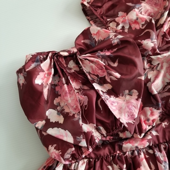 LOVESHACKFANCY Hansel Puff Mini Dress in Floral Oxblood - Picture 10 of 13